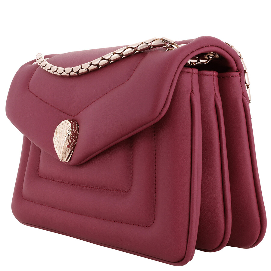 Bvlgari Serpenti Reverse Leather Shoulder Bag In Red