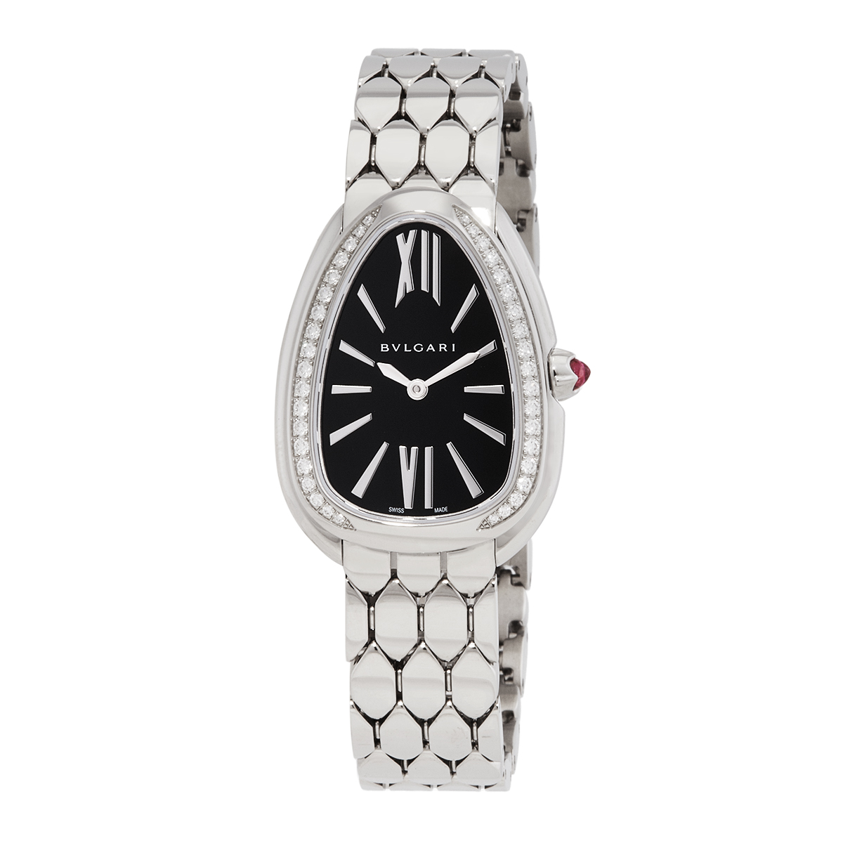 Bvlgari Serpenti Seduttori Diamonds Black Dial Silver Steel Strap Watch for Women - SERPENTI103449