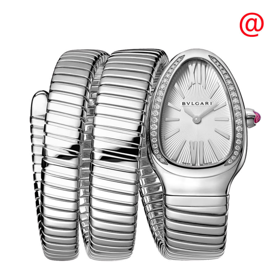Bvlgari Serpenti Tubogas Quartz Diamond Silver Dial Ladies Watch SP35C6SDS2T