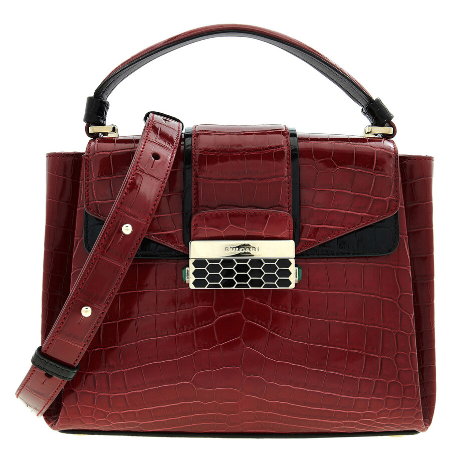 Bvlgari Serpenti Viper Top Handle Handbag In Alligator Leather In Red