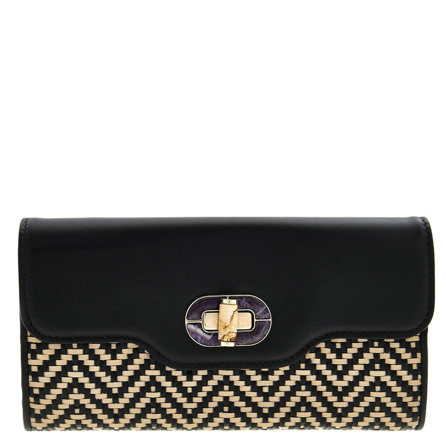 Bvlgari Woven Raffia Rossellini Flap Wallet In Brown