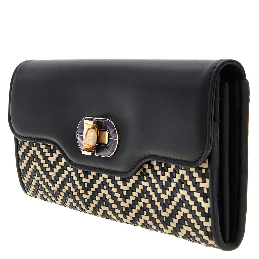 Bvlgari Woven Raffia Rossellini Flap Wallet In Brown