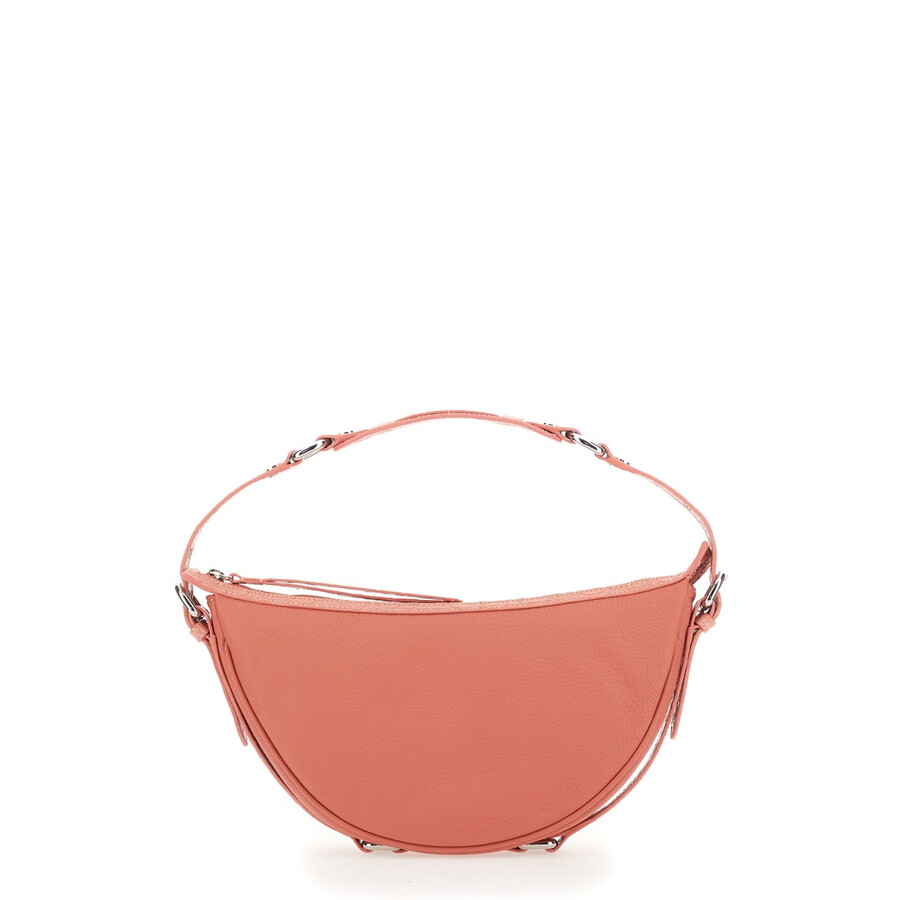 By Far Strap Bag With Metal Hardware And Textured Finish In Pink