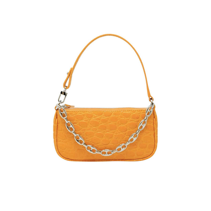 By Far Mini Rachel Orange Croco Leather Handbag