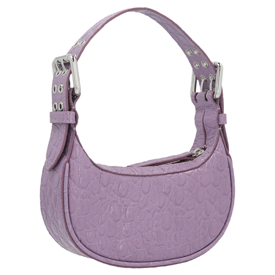 By Far Mini Soho Croco Embossed Leather Shoulder Bag In Purple
