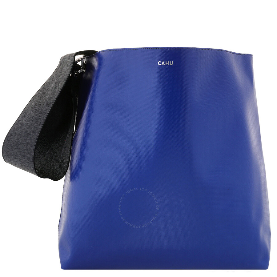 Cahu Blue Leather Tote Bag In Blue