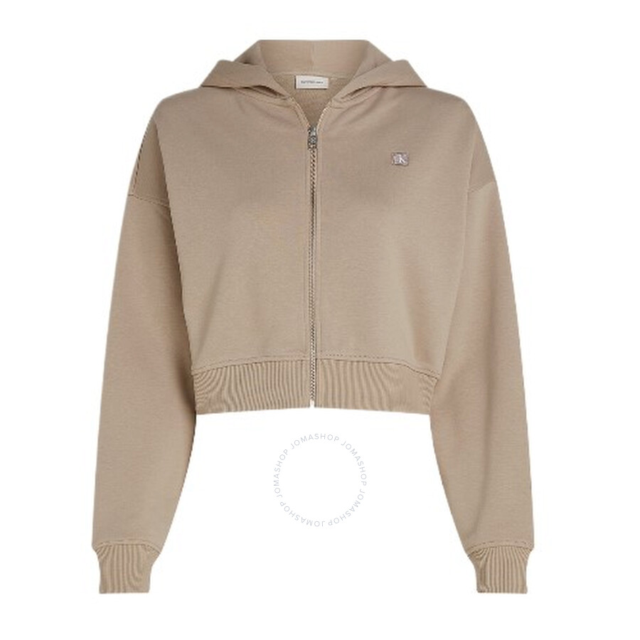 Calvin Klein Badge Full Zip Hoodie In Brown In Brown