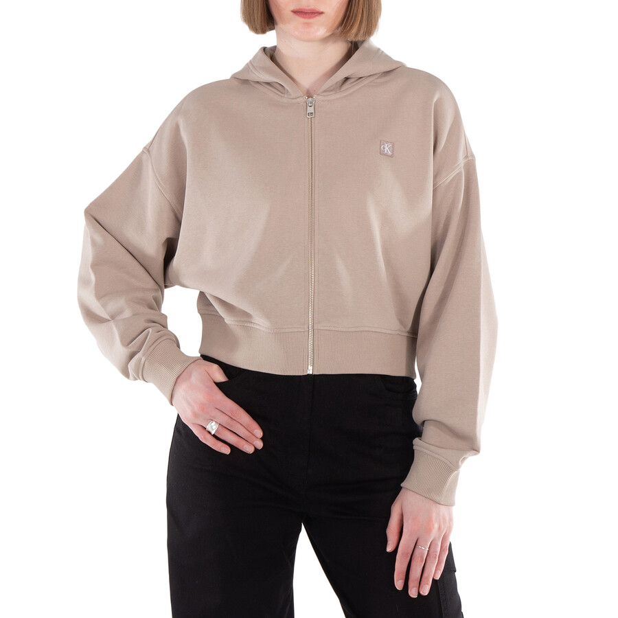 Badge Full Zip Hoodie in Brown