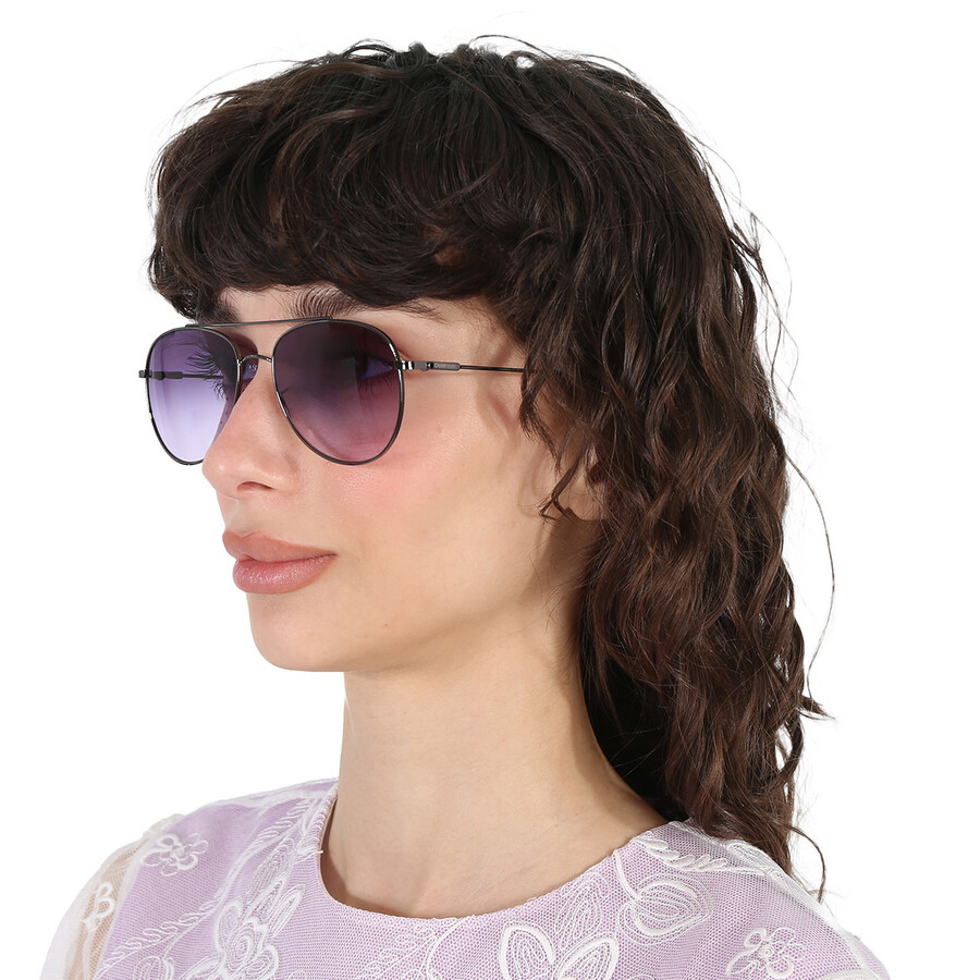 Calvin Klein Blue Gradient Pilot Ladies Sunglasses Ck20120s 008 55 In Blue / Gun Metal / Gunmetal