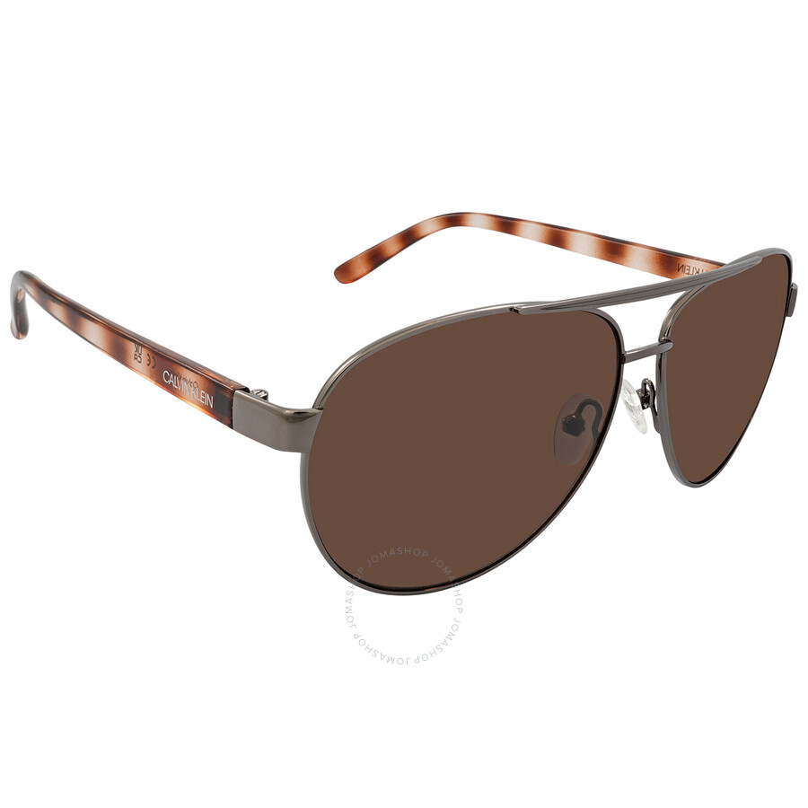 Calvin Klein Brown Pilot Ladies Sunglasses Ck19321s 008 61 In Brown / Gun Metal / Gunmetal
