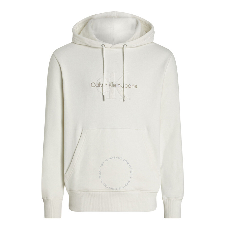 Calvin Klein Chenille Monogram Hoodie In Grey/white