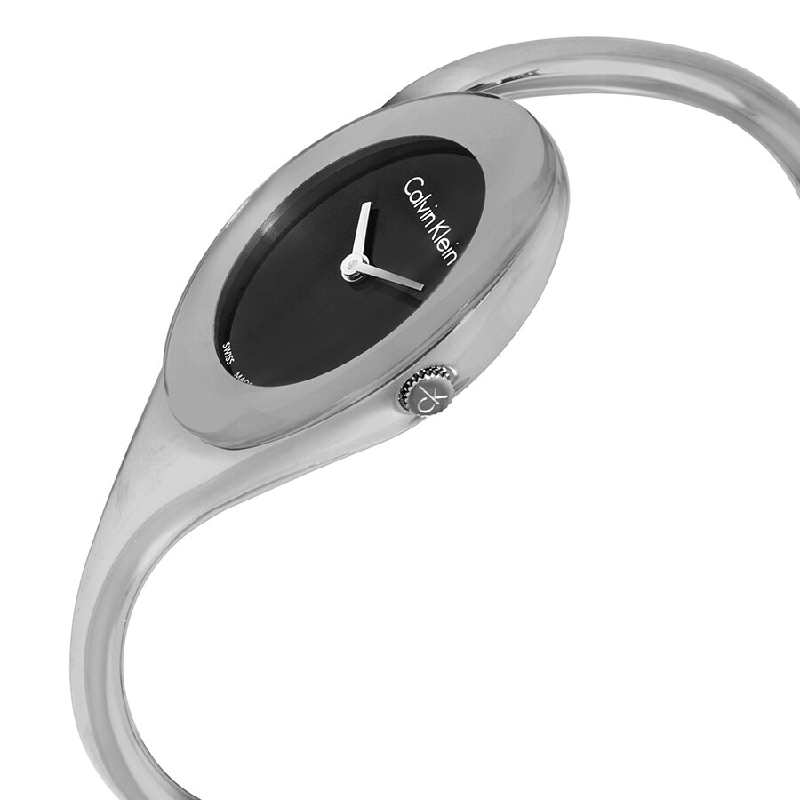 Calvin Klein Embrace Black Dial Ladies Medium Bangle Watch K4Y2M111 Calvin Klein Watches