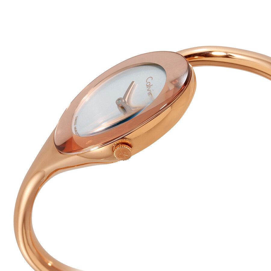 Calvin Klein Embrace White Dial Ladies Rose Gold Tone Bangle Watch K4Y2M616 Calvin Klein