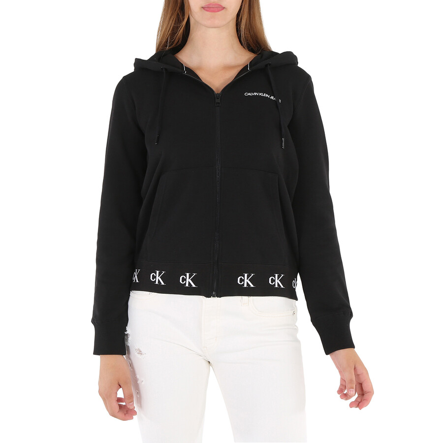 Calvin Klein Ladies Black Logo Jacquard Hooded Sweatshirt, Size  