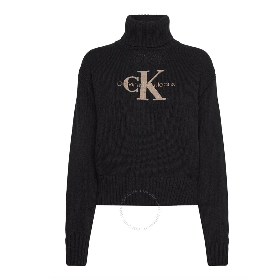 Calvin Klein Monogram Roll Neck Jumper In Black