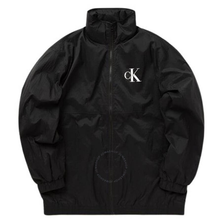 Calvin Klein Relaxed Long Nylon Windbreaker In Black