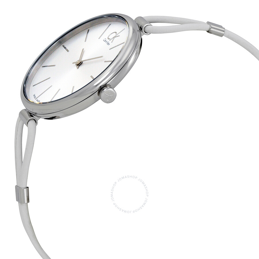 Calvin Klein Selection Silver Dial White Leather Ladies Watch K3V231L6 Calvin Klein Watches