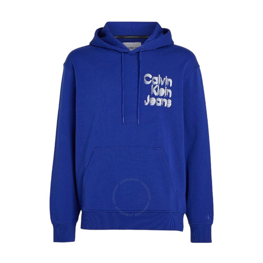 Calvin Klein Stacked Euphoric Logo Print Hoodie In Blue