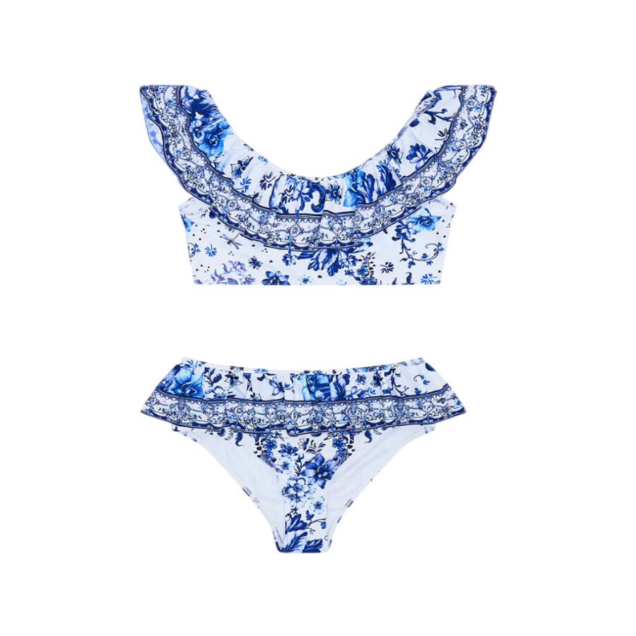 Camilla Girls Blue Swim Frill Crop 2-piece Bikini In Blue