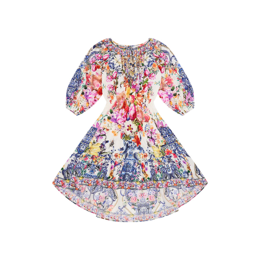 Girls Pink Hi-Low Blouson Sleeve Dress