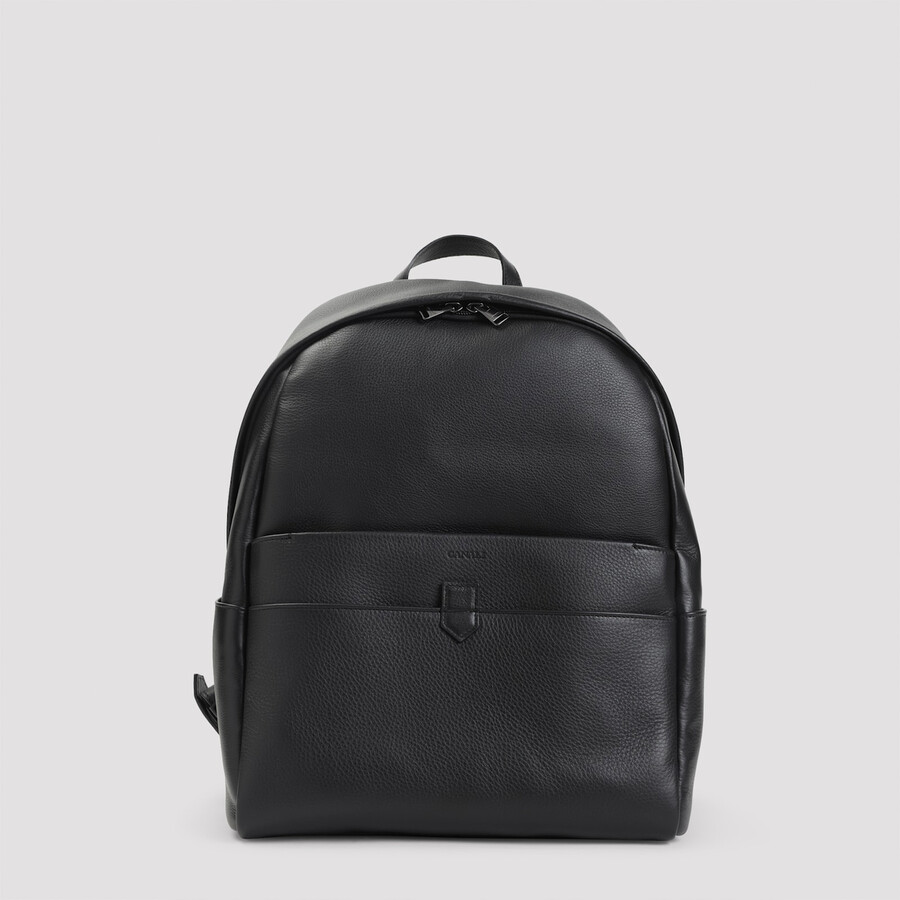 Canali Zip Leather Backpack In Black