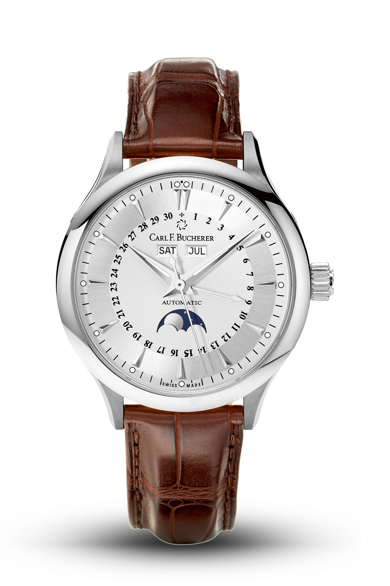 Carl F. Bucherer Manero Moonphase Quartz Silver Dial Watch 00.10909.02.13.01