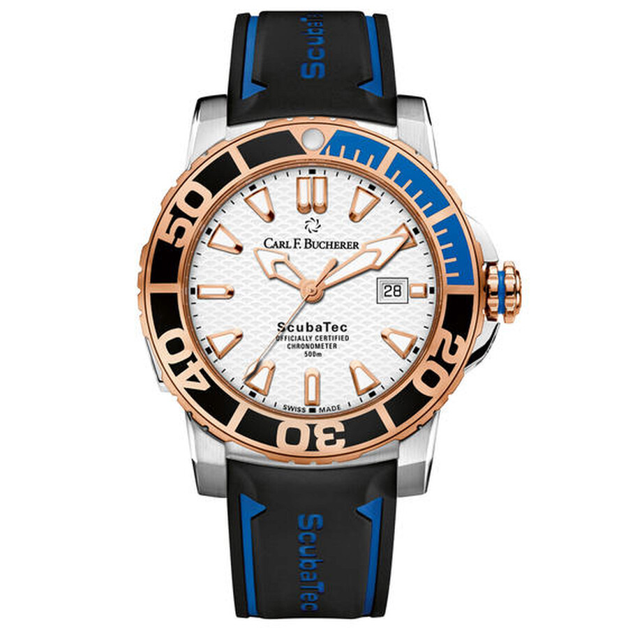 Shop Carl F Bucherer Carl F. Bucherer Patravi Scubatec Batman Bezel Automatic Men's Watch 00.10632.24.23.01 In Black / Blue / Gold / Gold Tone / Rose / Rose Gold / Rose Gold Tone / White