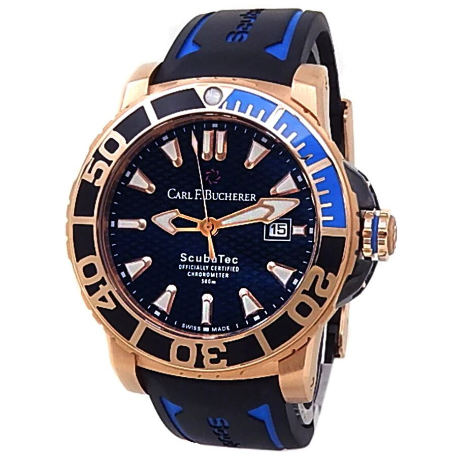 Shop Carl F Bucherer Carl F. Bucherer Patravi Scubatec Chronograph Automatic Batman Bezel Men's Watch 00.10632.22.33.01 In Black / Blue / Gold / Gold Tone / Rose / Rose Gold / Rose Gold Tone