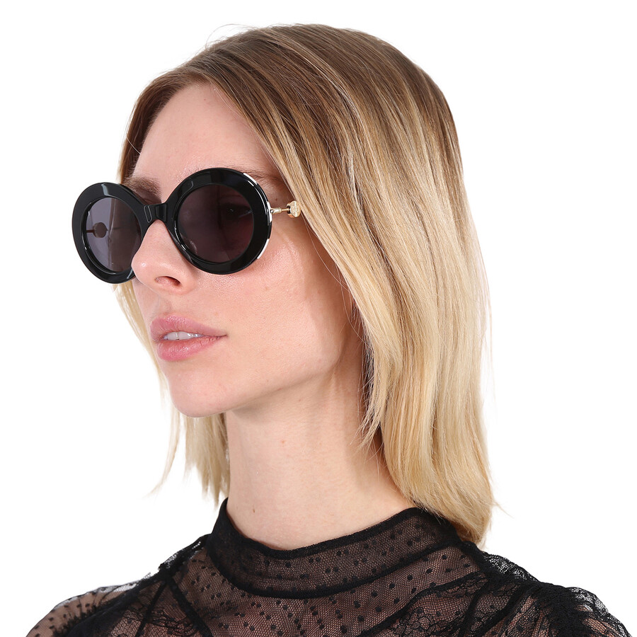 Carolina Herrera Grey Round Ladies Sunglasses Ch 0020/s 0807/ir 51 In Black / Grey