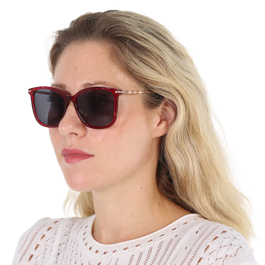 Carolina Herrera Grey Square Ladies Sunglasses Her 0100/g/s 0c9a/ir 56 In Red. / Grey
