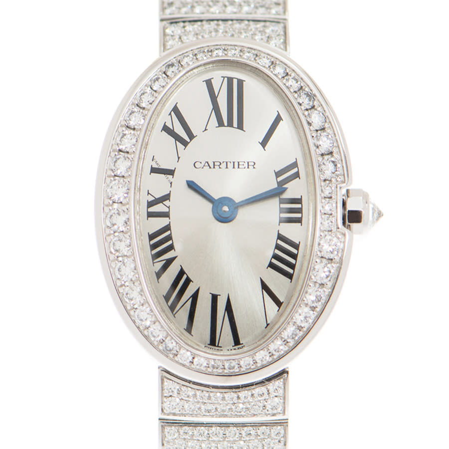 Cartier Baignoire Mini Silver Dial 18kt White Gold Diamond Ladies Watch HPI00327