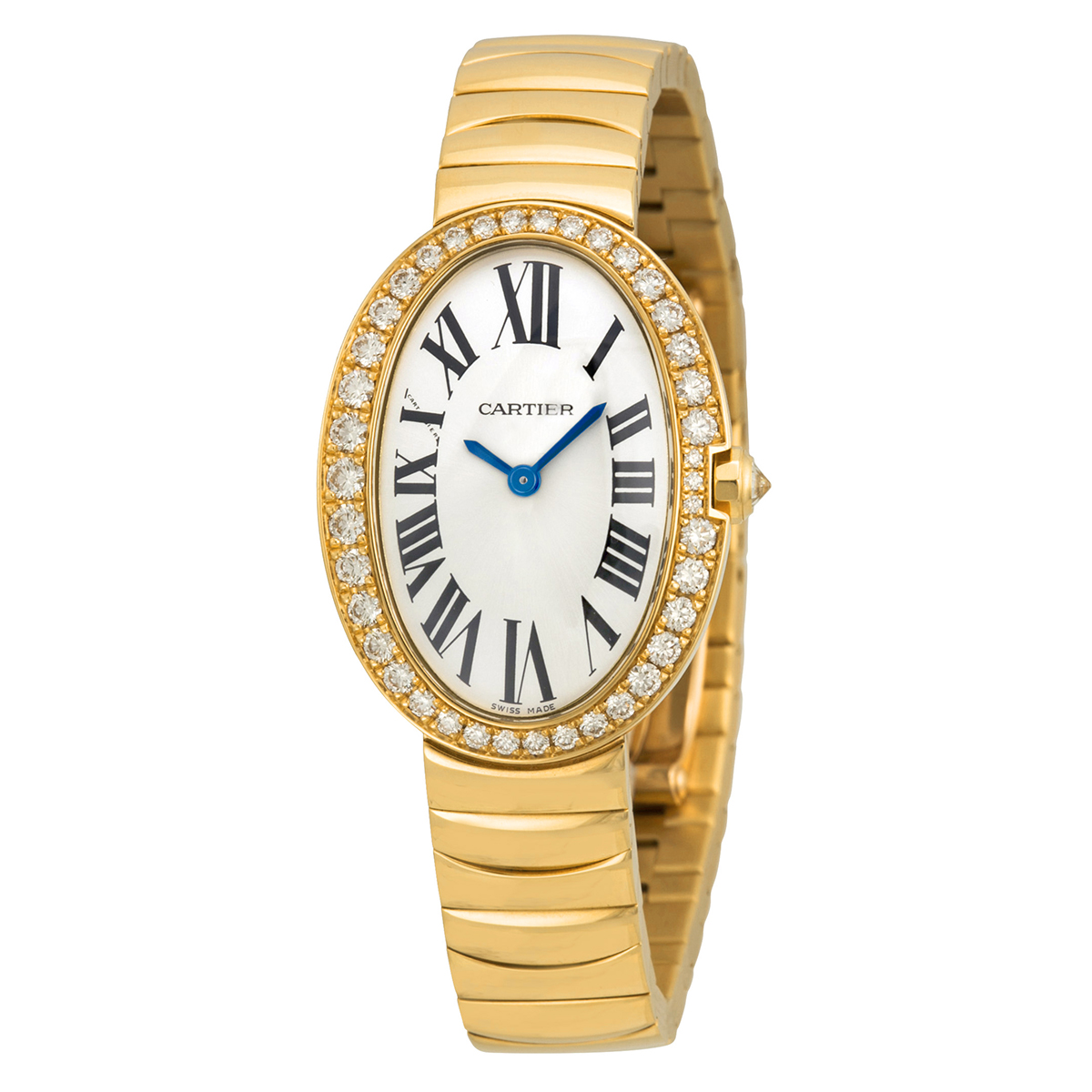 Cartier Baignoire Silver Dial 18kt Yellow Gold Ladies Watch WB520019