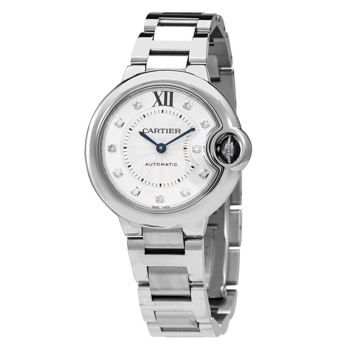 Ballon Bleu 33 mm Automatic Diamond Silver Dial Ladies Watch