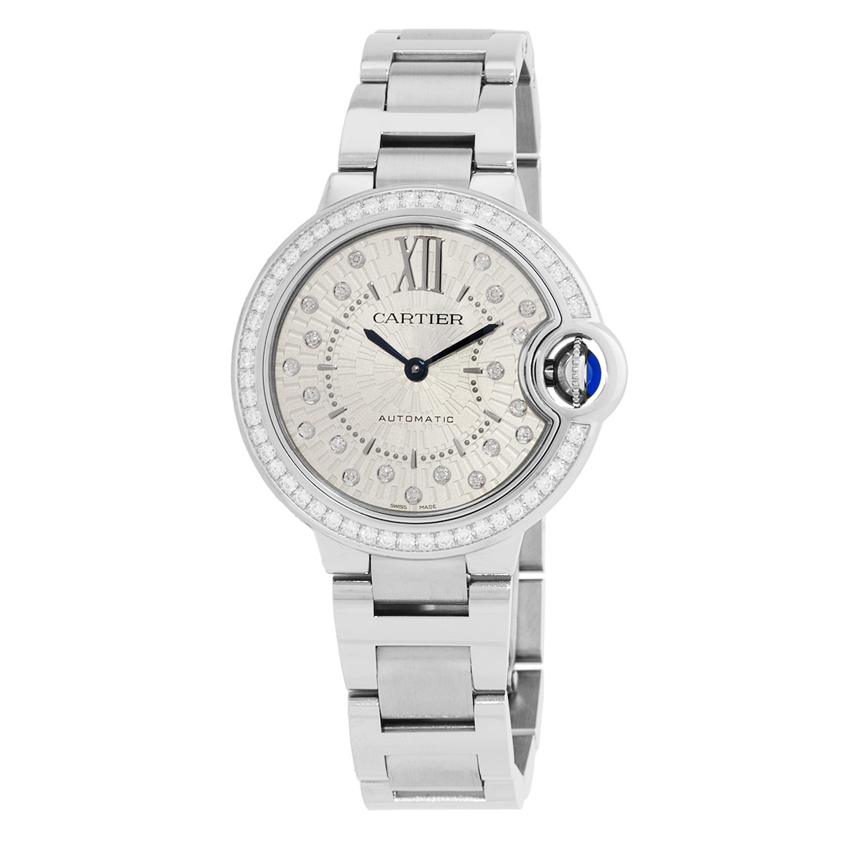 Ballon Bleu 33mm Automatic Diamond Silver Dial Ladies Watch