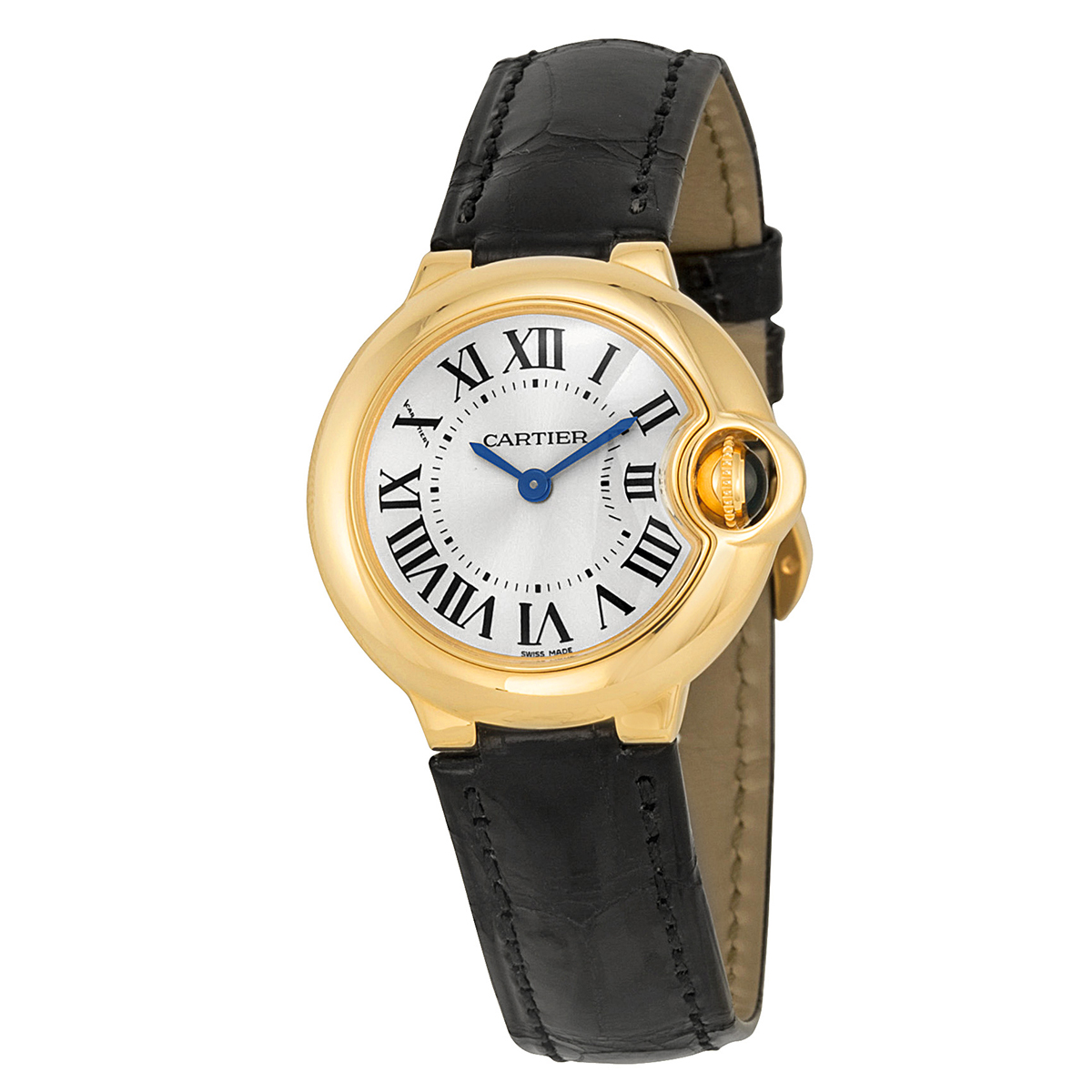 Cartier Ballon Bleu Silver Dial 18kt Yellow Gold Case Ladies Watch W6900156