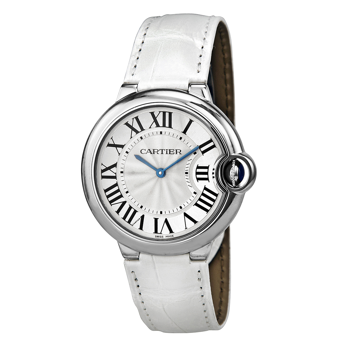 Cartier Ballon Bleu Silver Dial White Leather Ladies Watch W6920087