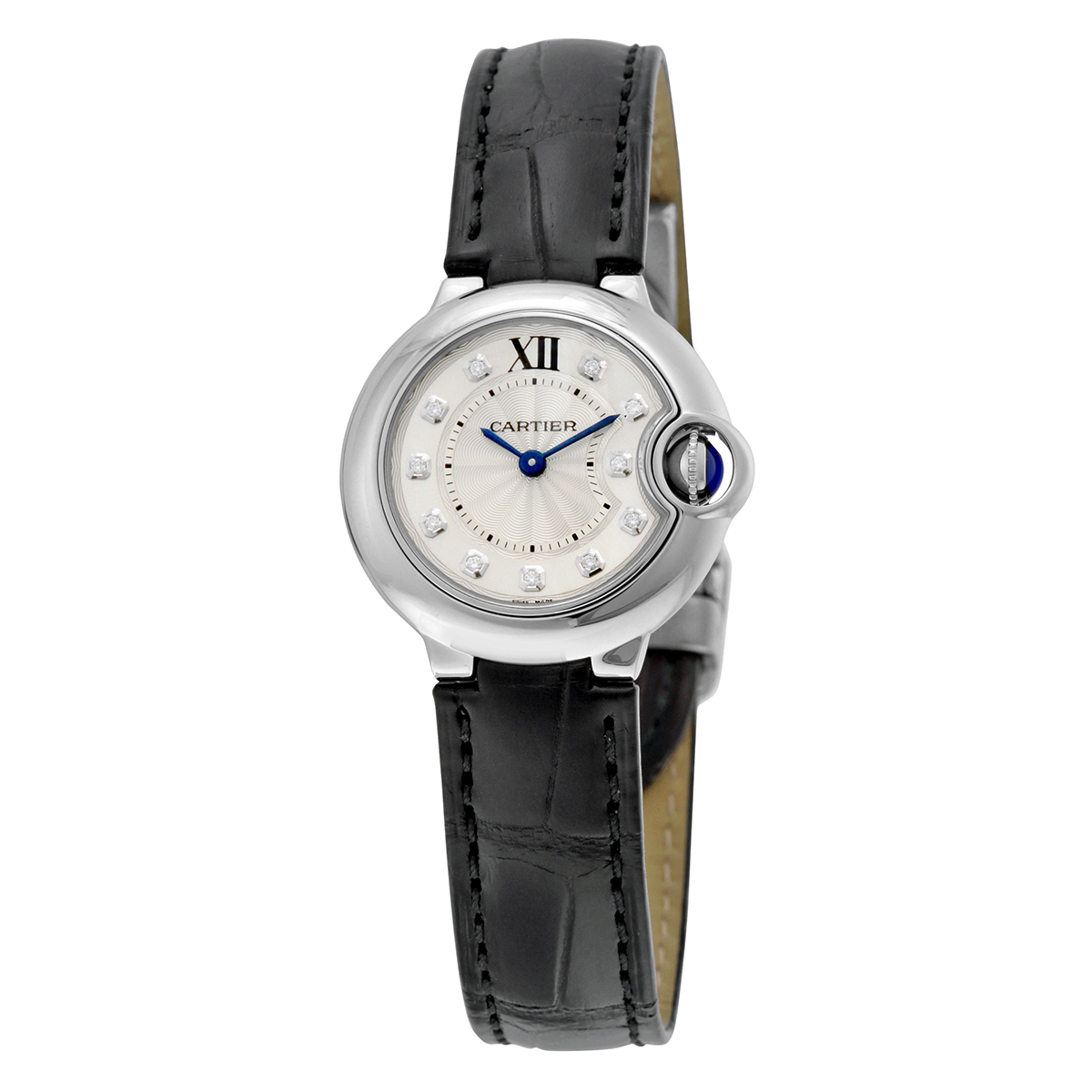 Ballon Bleu Silver Diamond Dial Black Alligator Leather