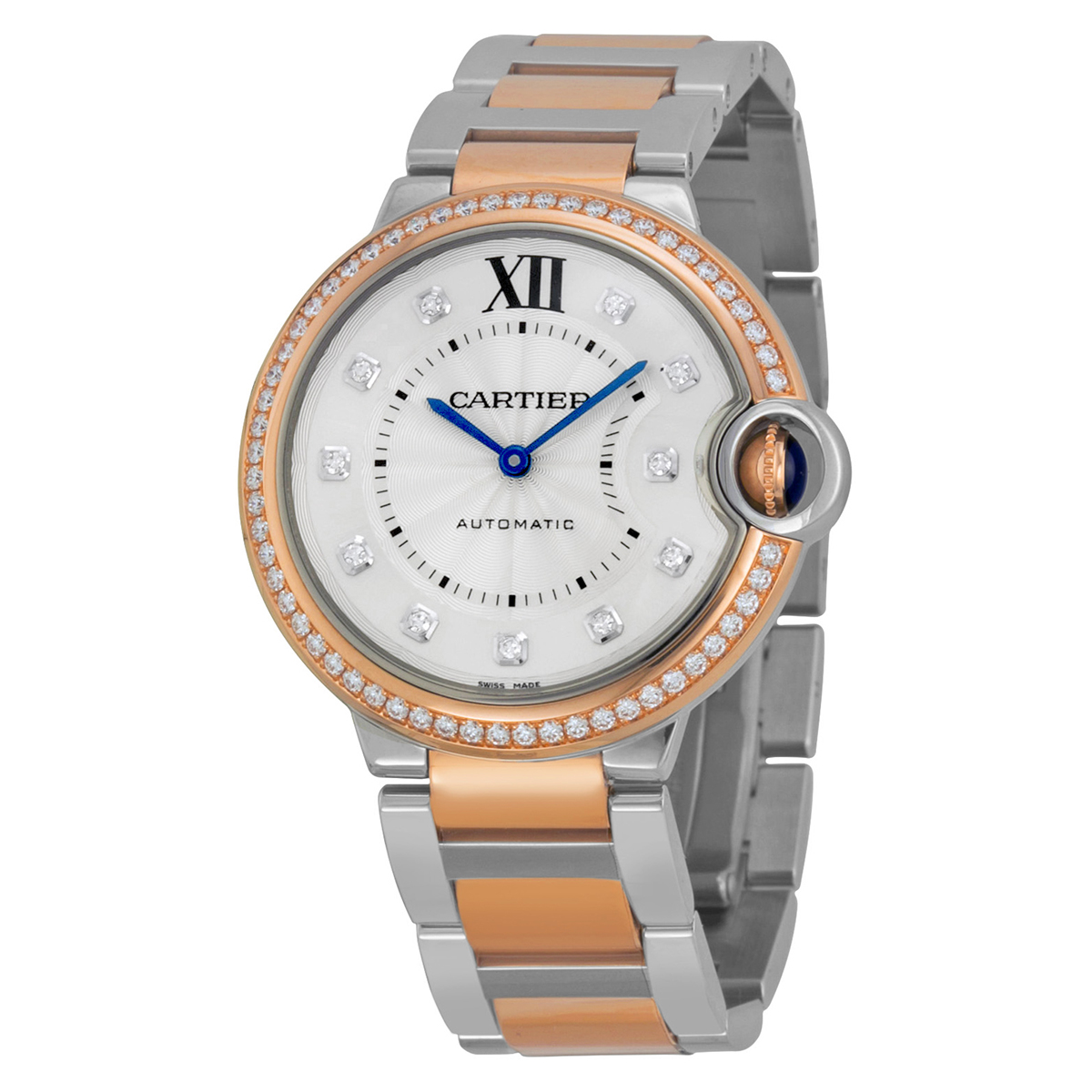 Cartier Ballon Bleu Silver Diamond Dial Steel and Rose Gold Ladies Watch WE902078