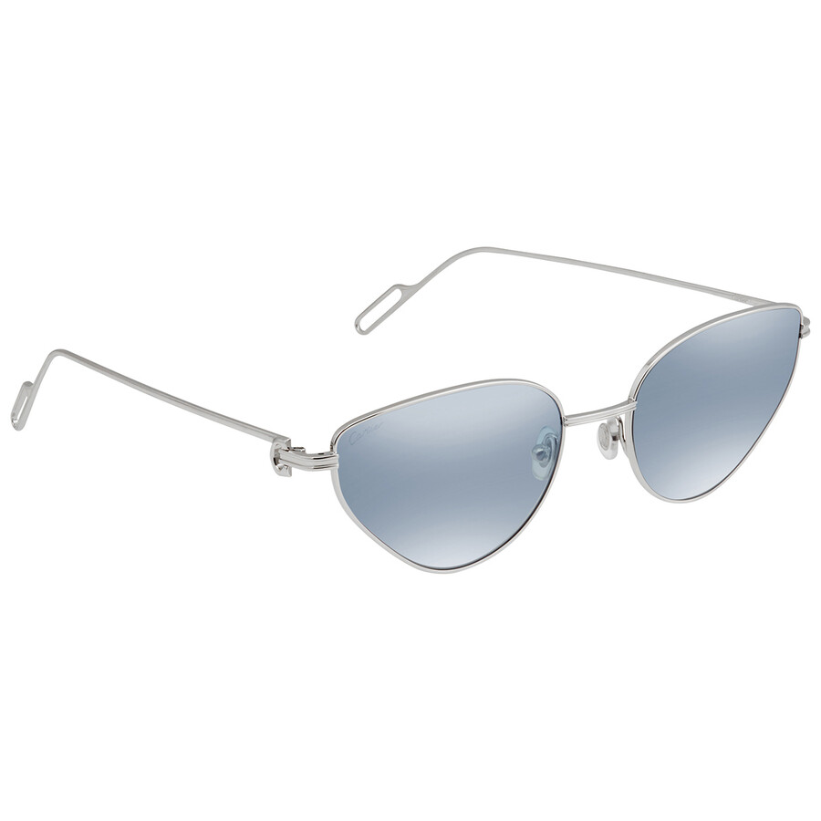 Cartier C De Blue Cat Eye Ladies Sunglasses Ct0155s 006 57 In Metallic