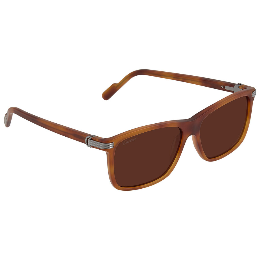 Cartier Premiere De Brown Rectangular Men's Sunglasses Ct0160s 003 57 In Brown