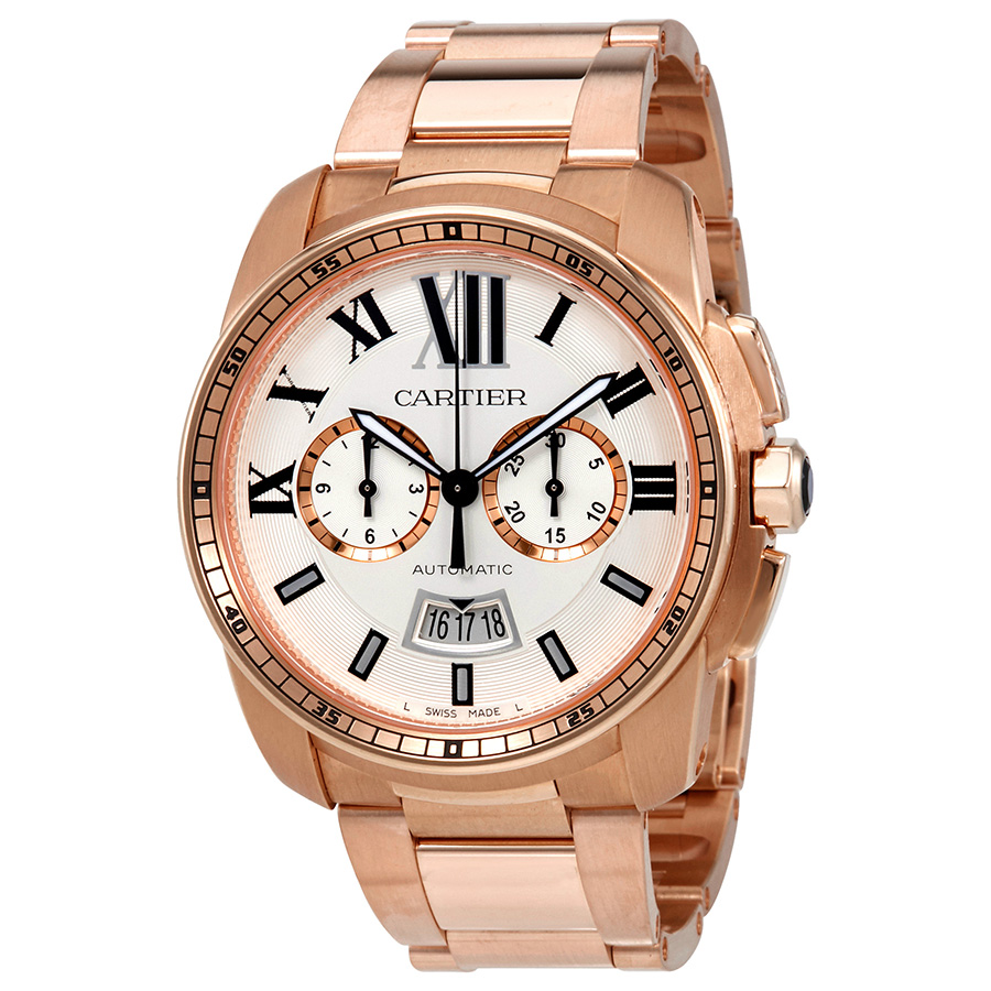 Cartier Calibre de Cartier Automatic Silver Dial 18kt Pink Gold Men's Watch W7100047