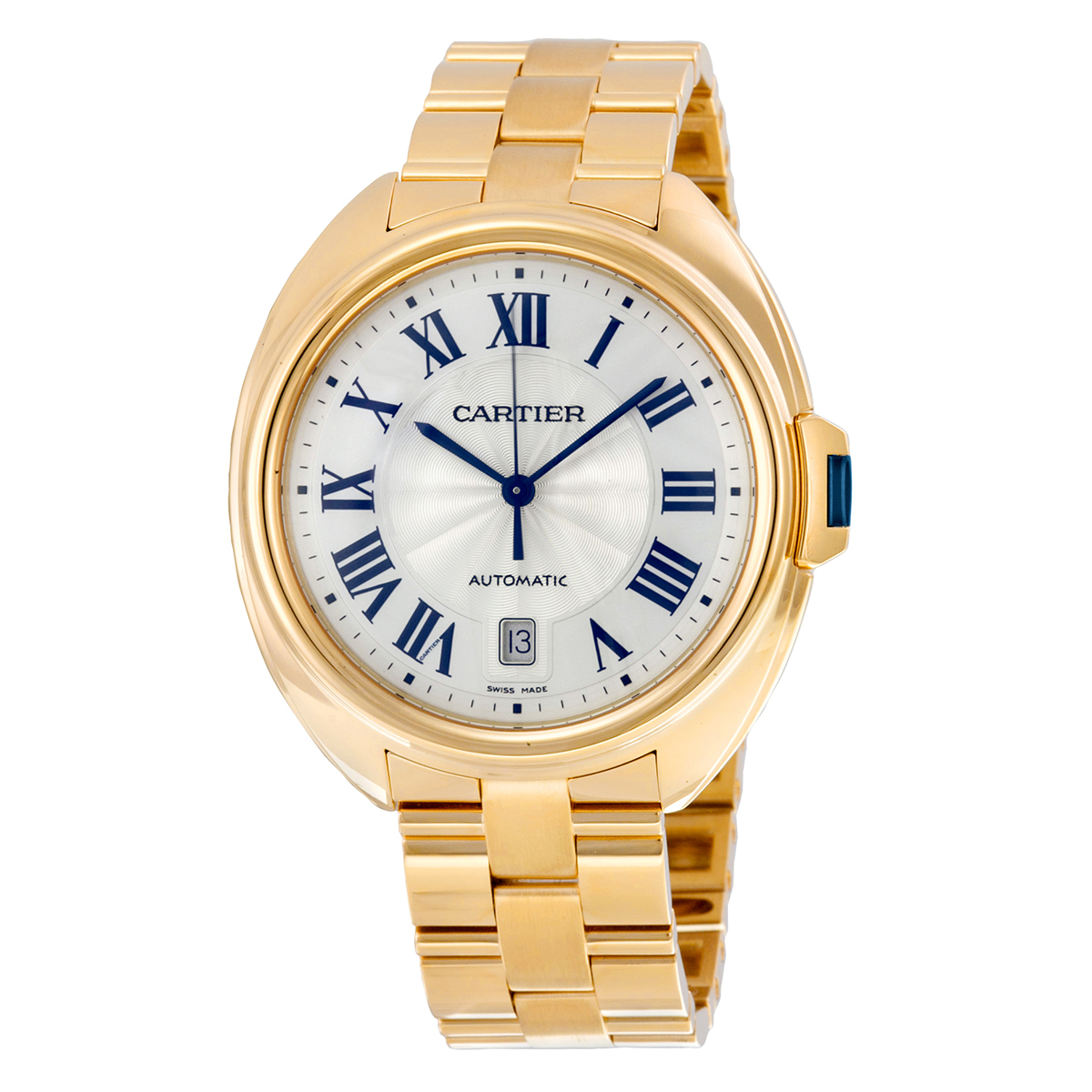 Cartier Cle Silvered Flinque Dial 18kt Yellow Gold Men's Watch WGCL0003