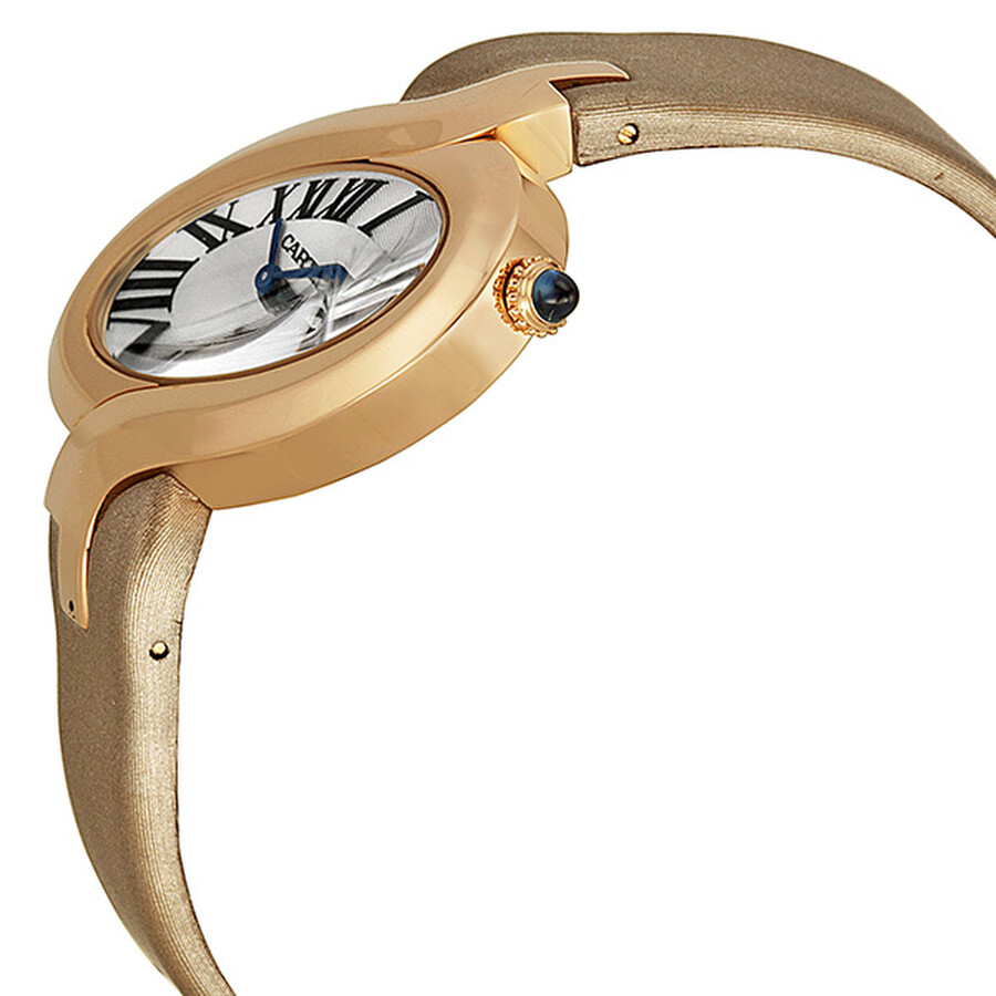 Cartier Delice Silver Dial 18kt Rose Gold Beige Satin Ladies Watch W8100011 - Delices de Cartier 