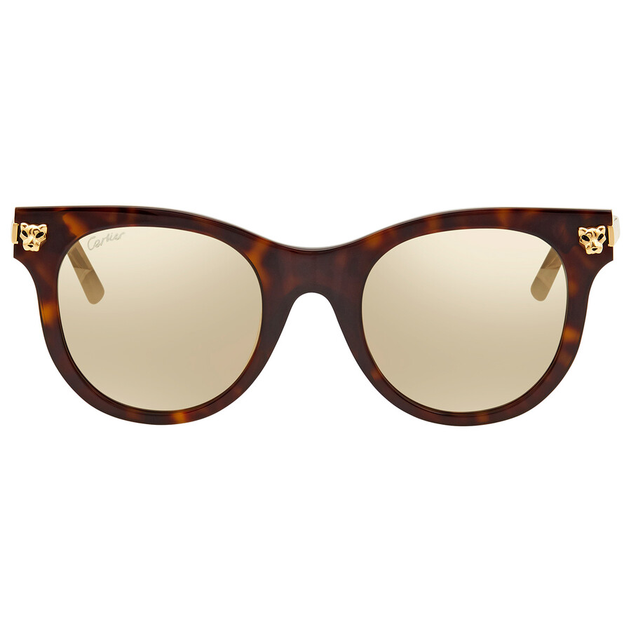Cartier Gold Cat Eye Ladies Sunglasses Ct0024s 002 50 In Dark / Gold