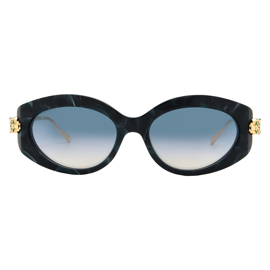 Cartier Panthere De Green Oval Ladies Sunglasses Ct0213s 004 55 In Blue