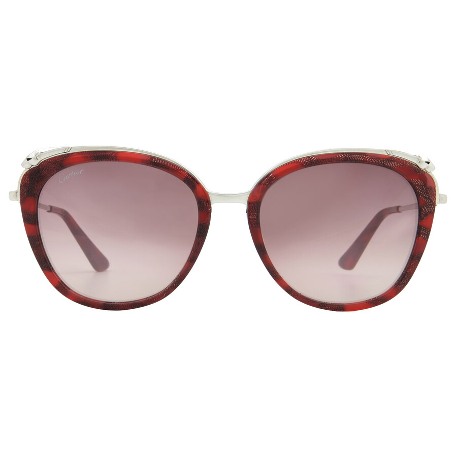 Cartier Panthere De Violet Cat Eye Ladies Sunglasses Ct0150s 003 55 In Burgundy
