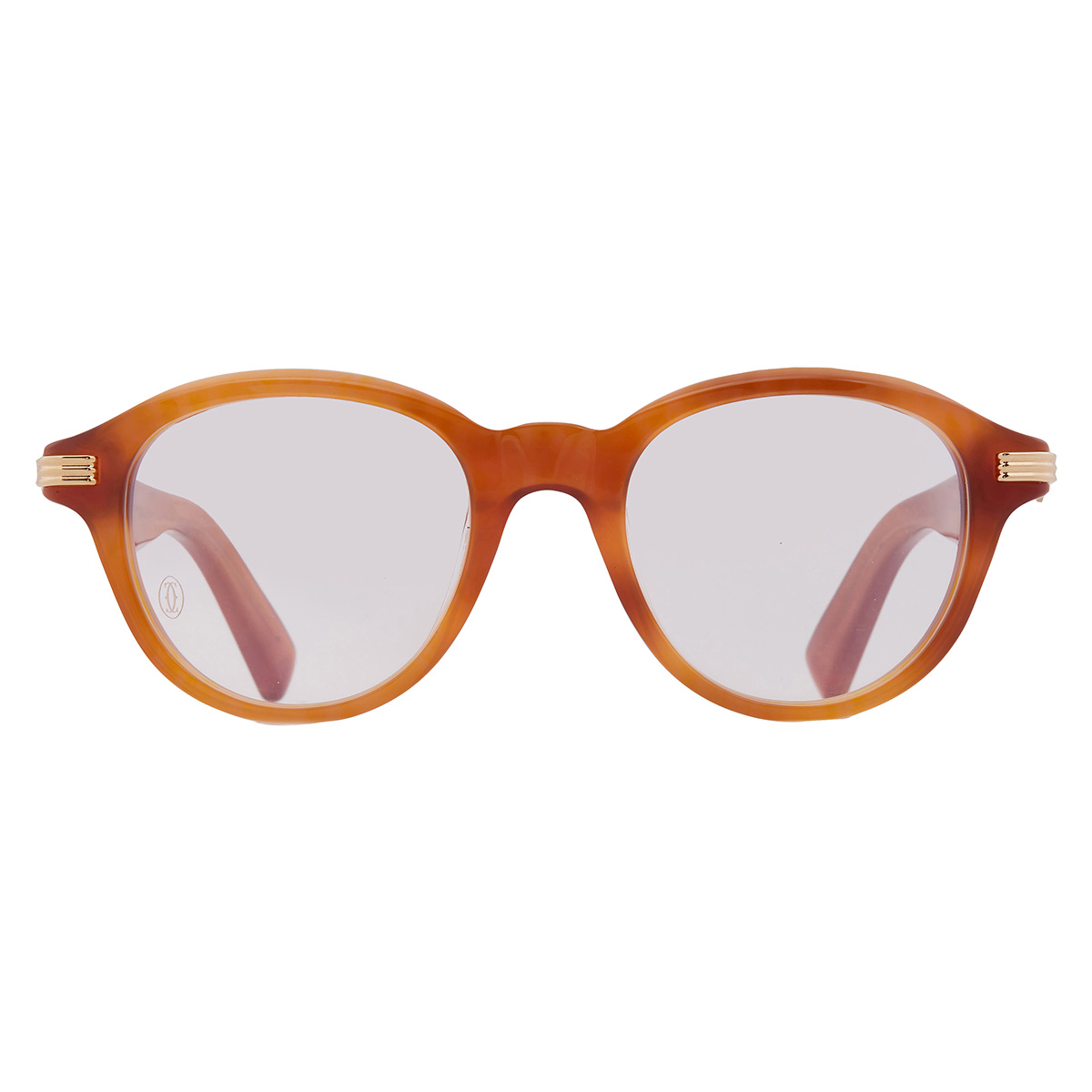 Cartier レザー 円形ミラー オレンジ Cartier C de Cartier Demo Round Men's Eyeglasses CT0419O 004 51