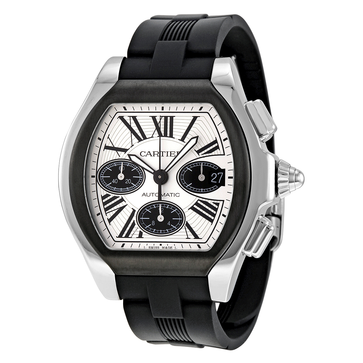 Cartier Roadster Chronograph Silver Dial Black Rubber Automatic Men's Watch W6206020