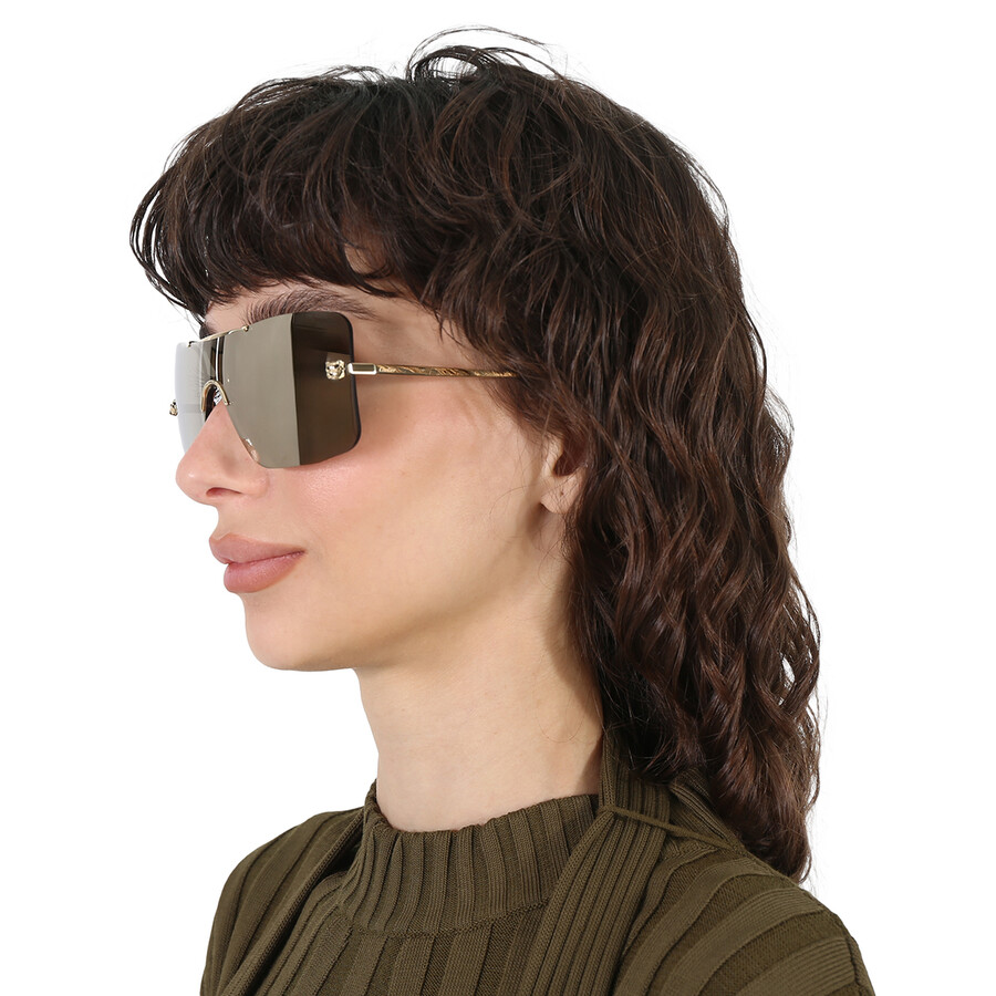 Cartier Panthere De  Rose Gold Shield Ladies Sunglasses Ct0023s 002 99 In Multi