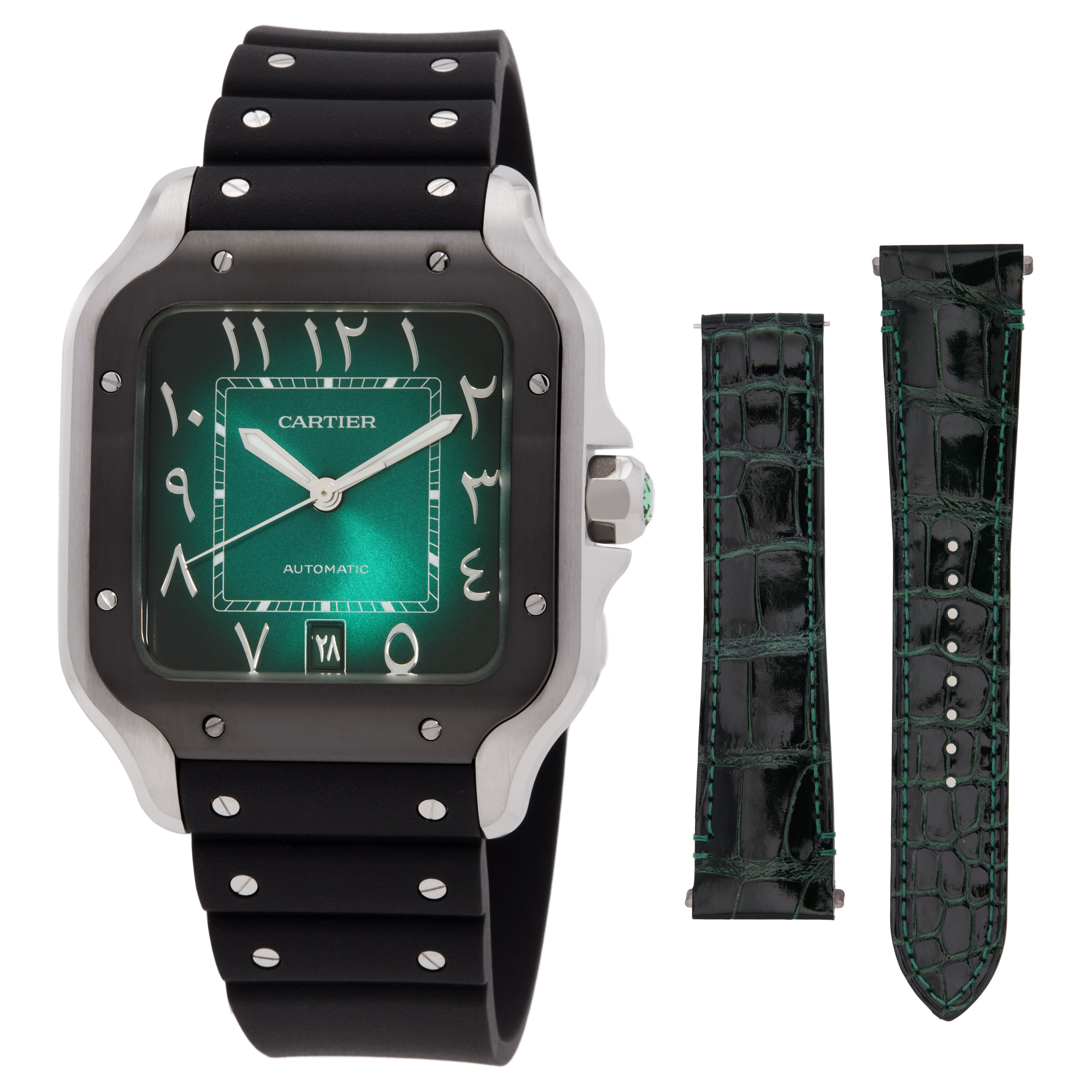 Cartier Santos Automatic Hindu-Arabic Green Dial Watch WSSA0055
